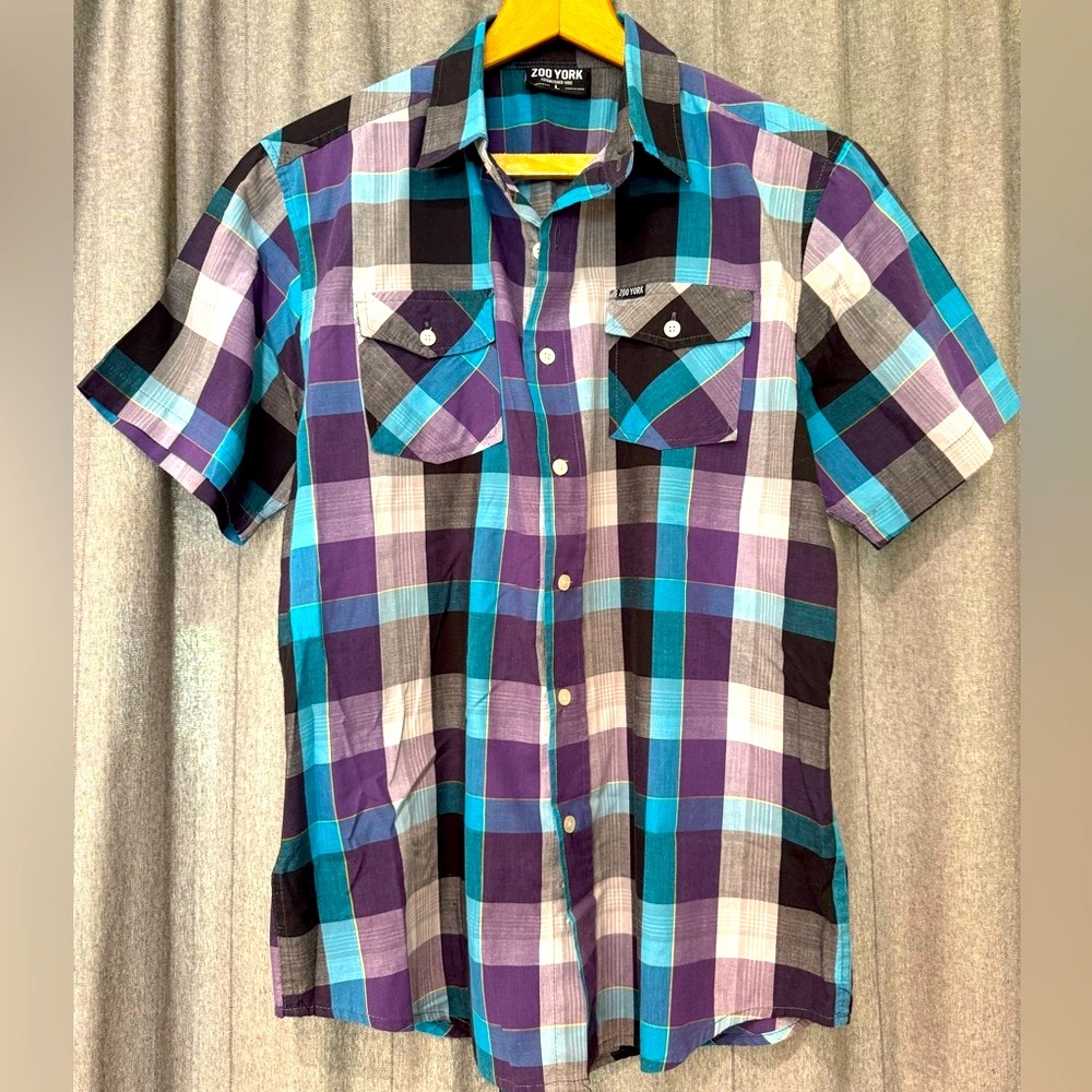 Zoo York Casual Button Down Shirt Purple and Blue